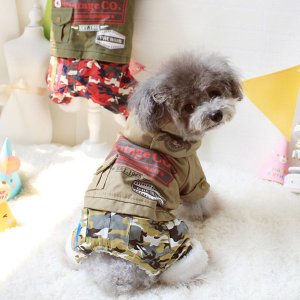 画像1: 犬　服　　ペット　ドッグウェア　海外ブランド　ミリタリーボアオールインワン♪迷彩柄