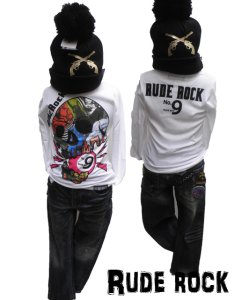 画像1: 派手ドクロでかっこよく！【RUDE ROCK rude rock　ルードロック】　絵柄スカルプリントロングＴシャツ　キッズ  KIDS 　100cm 110cm 120cm 130cm 140cm 150cm 160cm (1)