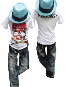 画像1: スカルかっこいい★【RUDE　ROCK　Rude Rock】ドクロPT　Tee　Tシャツ　KIDS キッズ　110cm 120cm 130cm  140cm 150cm  (1)