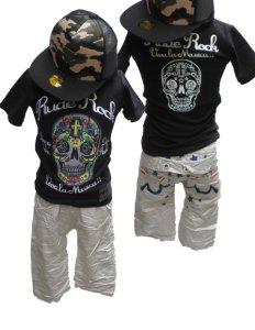 画像1: 刺繍がセレビ【ＲＵＤＥ　ＲＯＣＫ　Ｒｕｄｅ　ｒｏｃｋ】メキシカン　ドクロＰｔ　Ｔｅｅ　Ｔシャツ　　KIDS キッズ　110cm 120cm 130cm  140cm 150cm  (1)