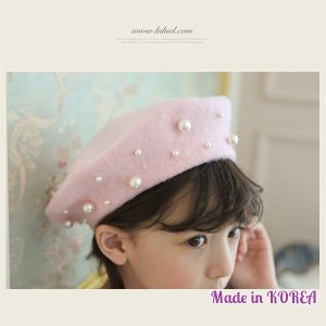 画像1: 子供服 女の子 帽子【韓国子供服 Pastel】パールベレー帽 (1)