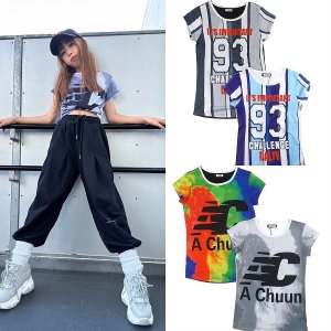 画像1: 子供服 女の子 Tee【A-CHUUN☆】９３番ストライプ柄　ロング丈Ｔシャツ (1)